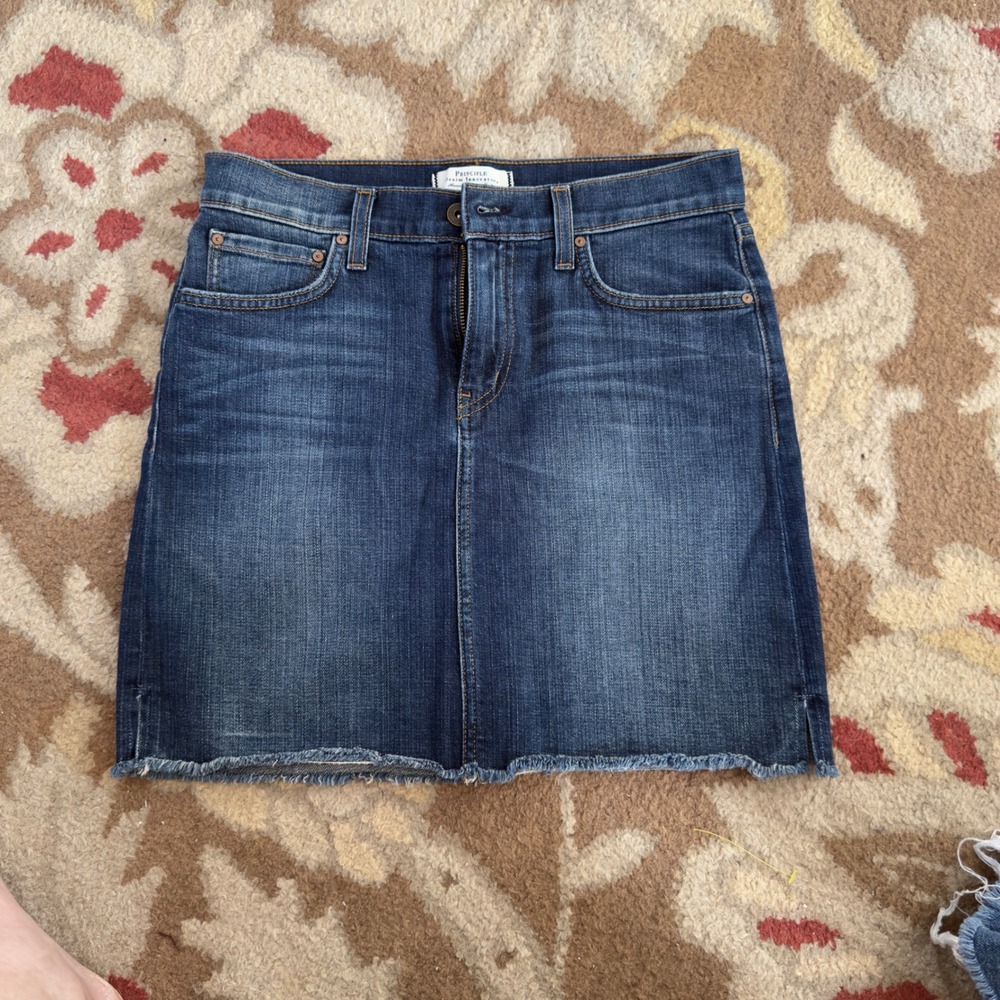 Anthropologie Principle Denim Innovators Womens Indigo Raw Hem Mini Skirt 28 USA